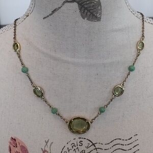 Vintage Carolee Green Crystal & Bead Necklace 🎁